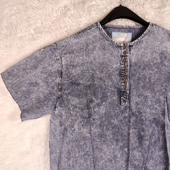 Vintage Don't Stop Acid Wash Denim Cutoff T Shirt Size M 90s Made In Hong Kong - Picture 2 of 7